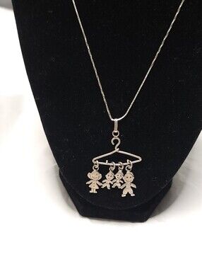 Vintage Taxco 925 Silver Family Coat Hanger Pendant With Necklace Italian 925